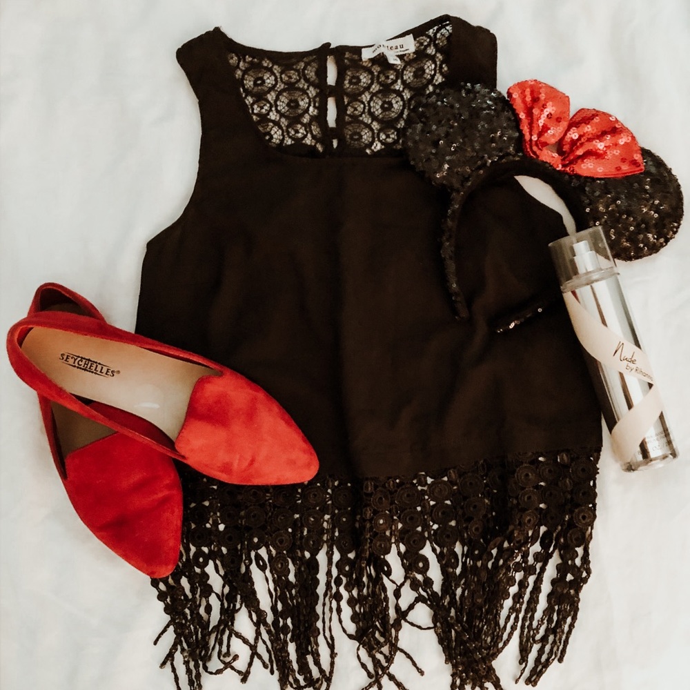 Black fringe crop top